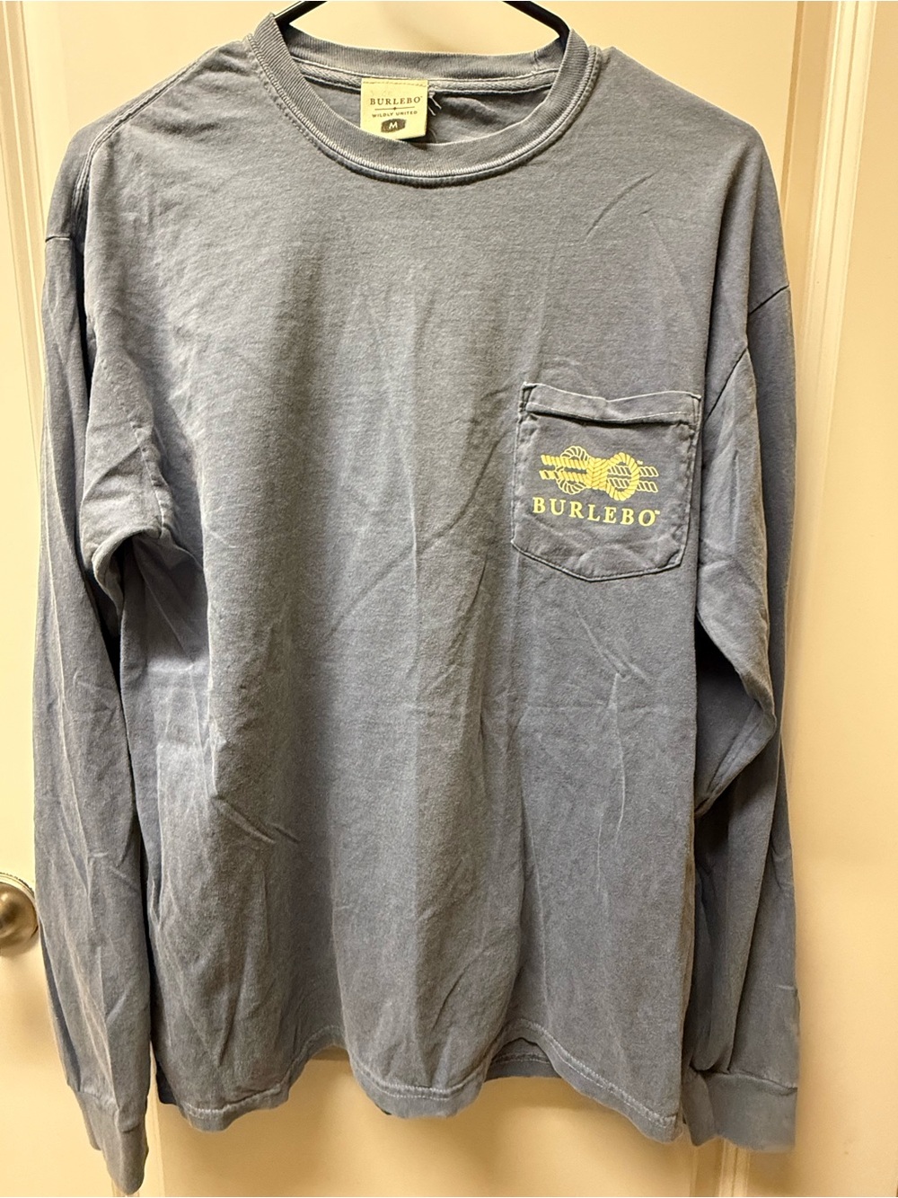 BURLEBO Life on the Fly Long Sleeve Pocket Tee Blue Gray Size M